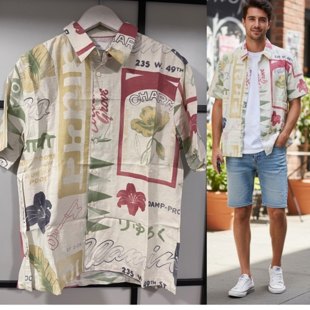 Bershka floral abstract printed shirt in multi Size Small